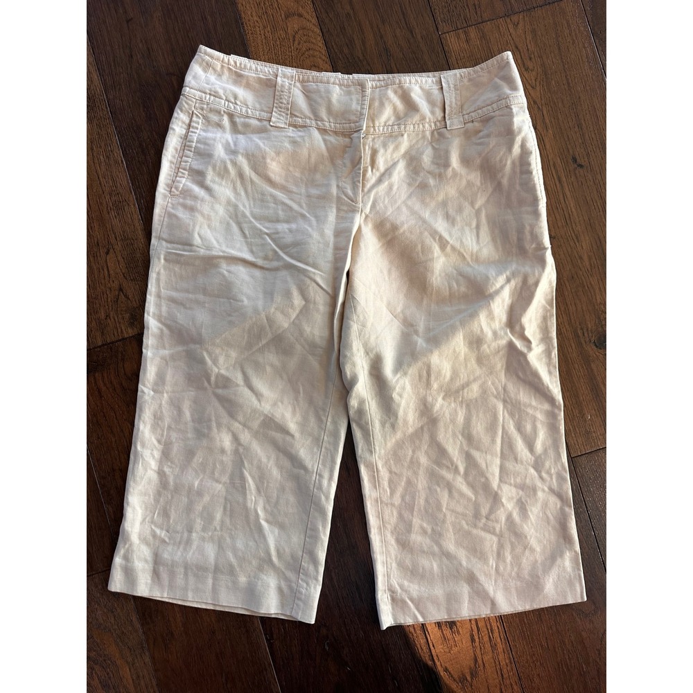 J.Crew Favorite Fit Linen Cotton Blend Tan Beige Cropped Pants Womens 10 RN77388